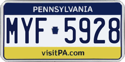 PA license plate MYF5928