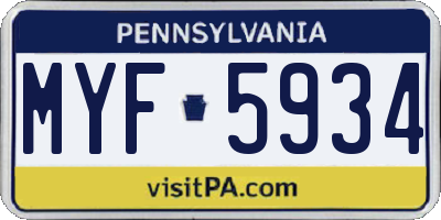 PA license plate MYF5934