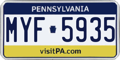 PA license plate MYF5935