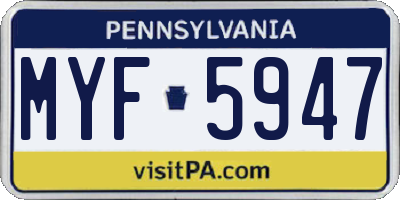 PA license plate MYF5947