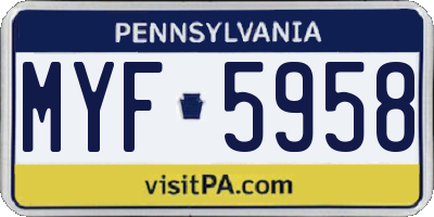 PA license plate MYF5958