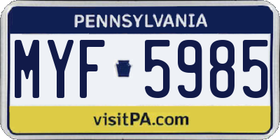 PA license plate MYF5985