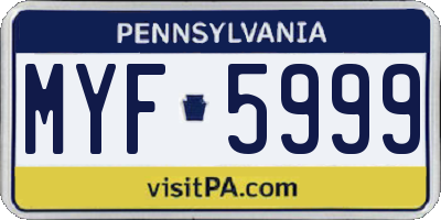 PA license plate MYF5999