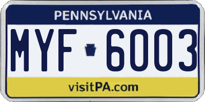 PA license plate MYF6003