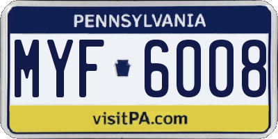 PA license plate MYF6008