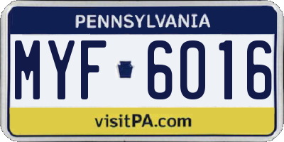 PA license plate MYF6016