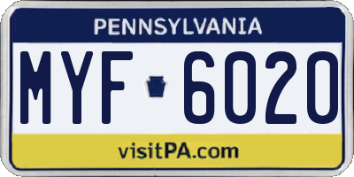 PA license plate MYF6020