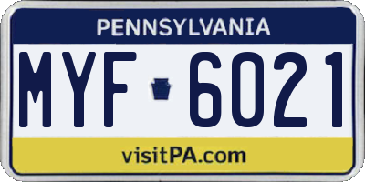 PA license plate MYF6021