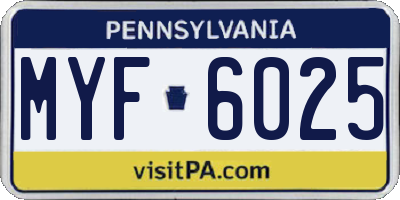 PA license plate MYF6025