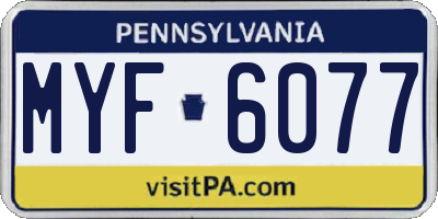 PA license plate MYF6077