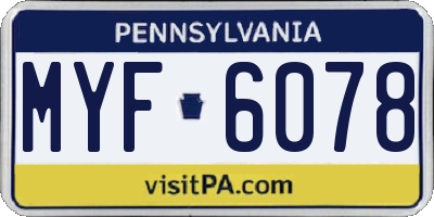 PA license plate MYF6078