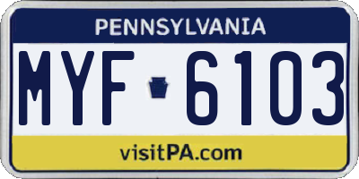 PA license plate MYF6103