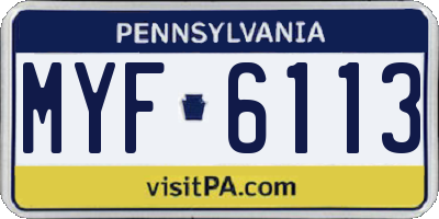 PA license plate MYF6113