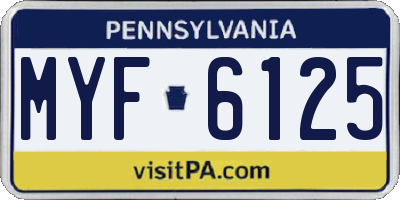 PA license plate MYF6125