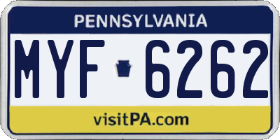 PA license plate MYF6262