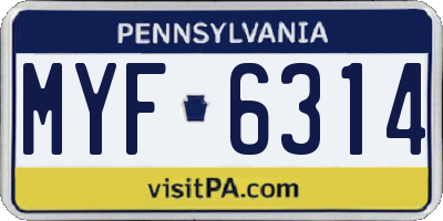 PA license plate MYF6314