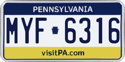 PA license plate MYF6316