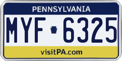 PA license plate MYF6325