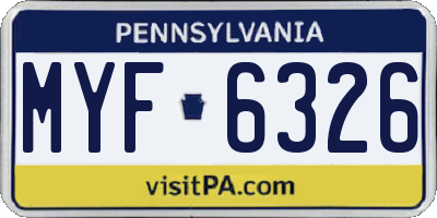 PA license plate MYF6326