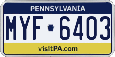 PA license plate MYF6403
