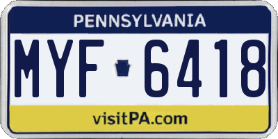 PA license plate MYF6418