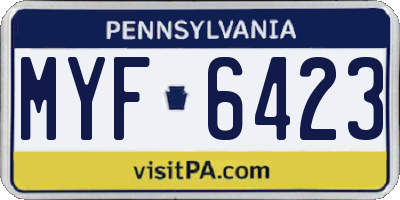 PA license plate MYF6423