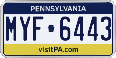 PA license plate MYF6443