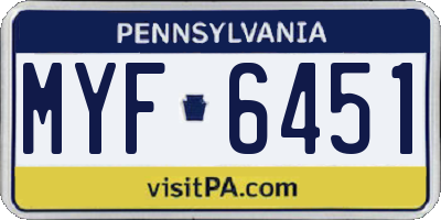 PA license plate MYF6451