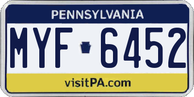 PA license plate MYF6452