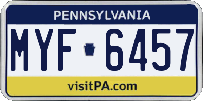 PA license plate MYF6457