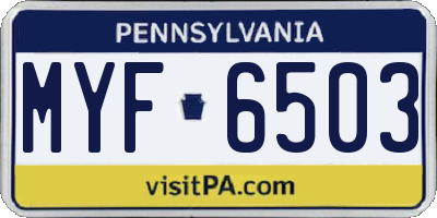 PA license plate MYF6503
