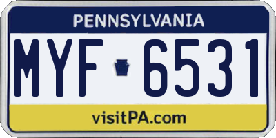 PA license plate MYF6531