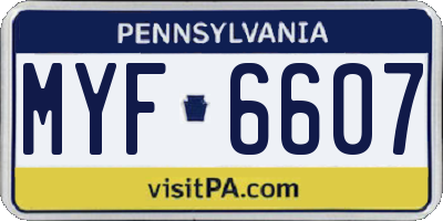 PA license plate MYF6607