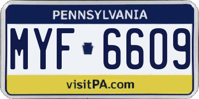 PA license plate MYF6609