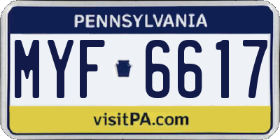 PA license plate MYF6617