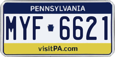 PA license plate MYF6621