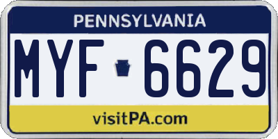 PA license plate MYF6629