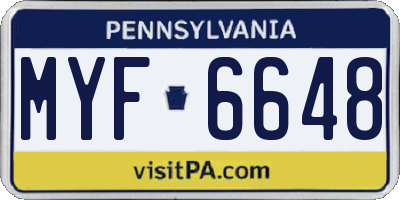 PA license plate MYF6648
