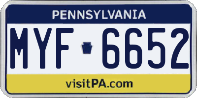 PA license plate MYF6652