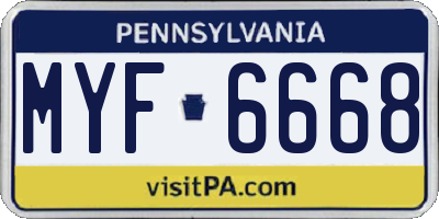 PA license plate MYF6668