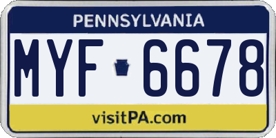 PA license plate MYF6678