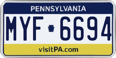PA license plate MYF6694