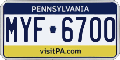 PA license plate MYF6700