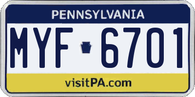 PA license plate MYF6701