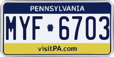 PA license plate MYF6703