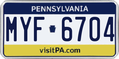 PA license plate MYF6704