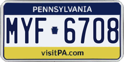 PA license plate MYF6708