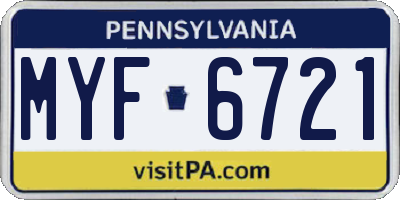 PA license plate MYF6721