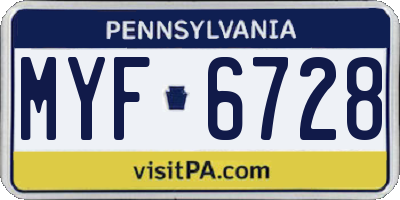 PA license plate MYF6728