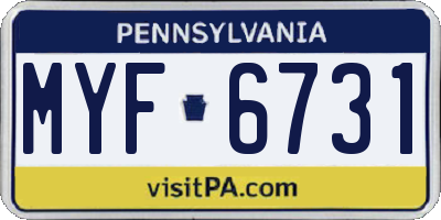 PA license plate MYF6731